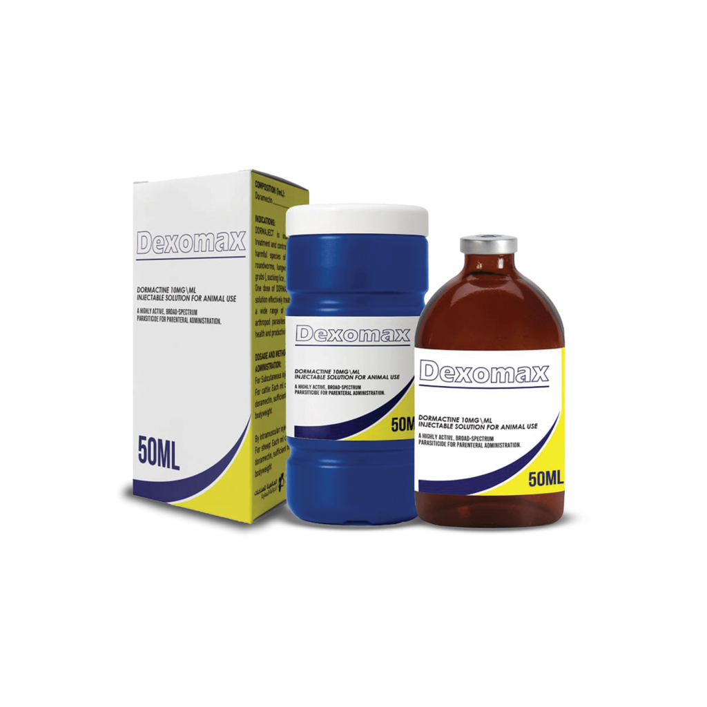 A highly active, broad-spectrum veterinary injection containing Doramectin 10mg/ml, designed for the treatment and control of internal and external parasites in cattle and sheep. ✅ Indications: Treatment of gastrointestinal roundworms. Control of lungworms. Elimination of eyeworms. Treatment of sucking lice, grubs, and mange mites. Enhances animal health and productivity. 💉 Dosage & Administration: Cattle: 1 ml per 50 kg body weight, subcutaneous injection. Sheep: 1 ml per 33 kg body weight, intramuscular injection. ⚠️ Withdrawal Period: Cattle: Meat not before 31 days after last treatment. Sheep: Meat not before 33 days after last treatment. Not for use in animals producing milk for human consumption. 📌 Contraindications: Do not administer intravenously in cattle. Do not use in animals with hypersensitivity to doramectin or excipients. For veterinary use only. 📦 Packaging: 50 ml 🔹 Suitable for: Cattle 🐄, Sheep 🐑